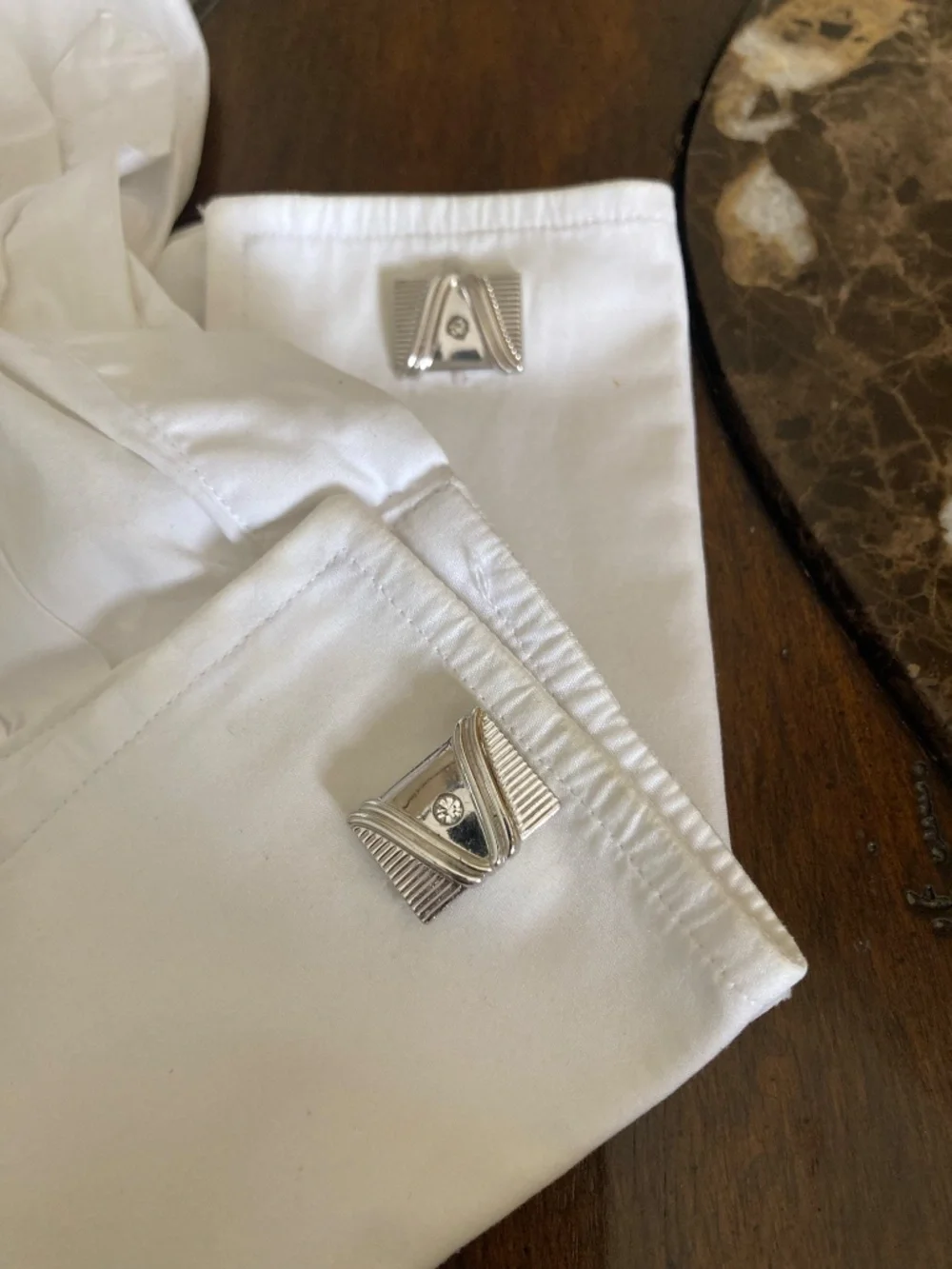 Vintage Anson Silver Tone Tie Bar & Cufflinks Set Rhinestone Formal Menswear